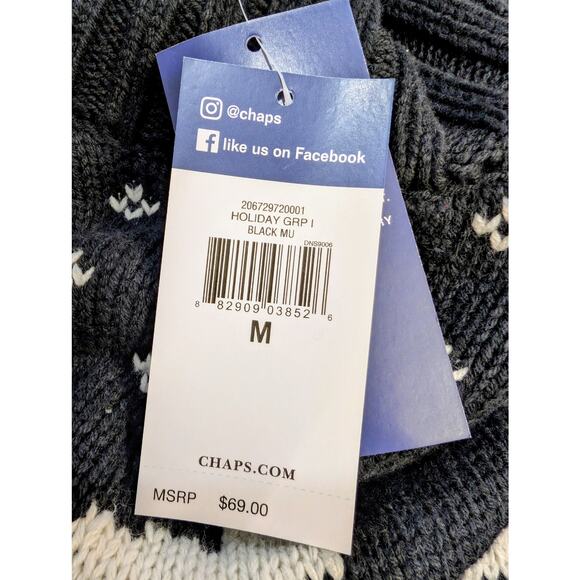 NWT Chaps Ski Sweater Black Fair Isle Winter Pullover Size M - Picture 6 of 8